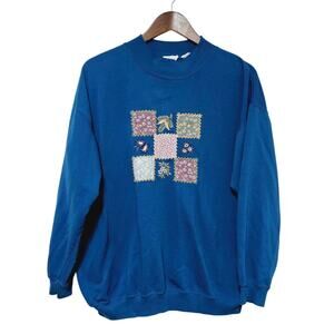 Vintage Retro Action Patchwork Art Crew Sweatshirt Blue Size 18W Grandmacore